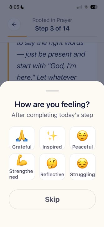 BecomingFaith emotional check-in after step