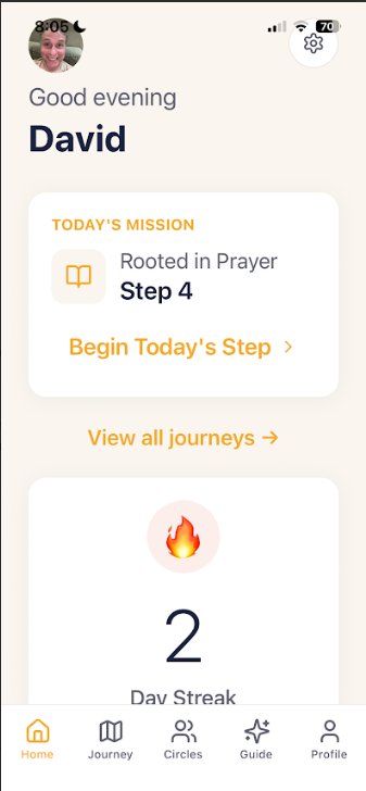 BecomingFaith home screen showing daily mission